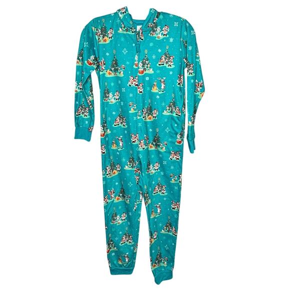 Disney Parks Mickey Mouse Christmas Winter Pajama Lounge Zip Union Suit Size 7/8 - Picture 1 of 12
